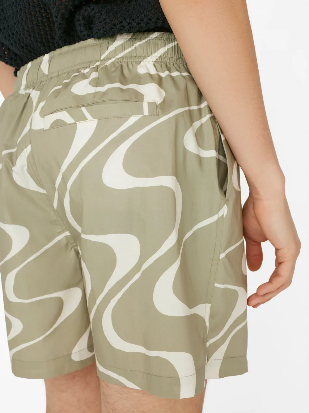 Abstract Wave Graphic Short -- Sand Beige Print