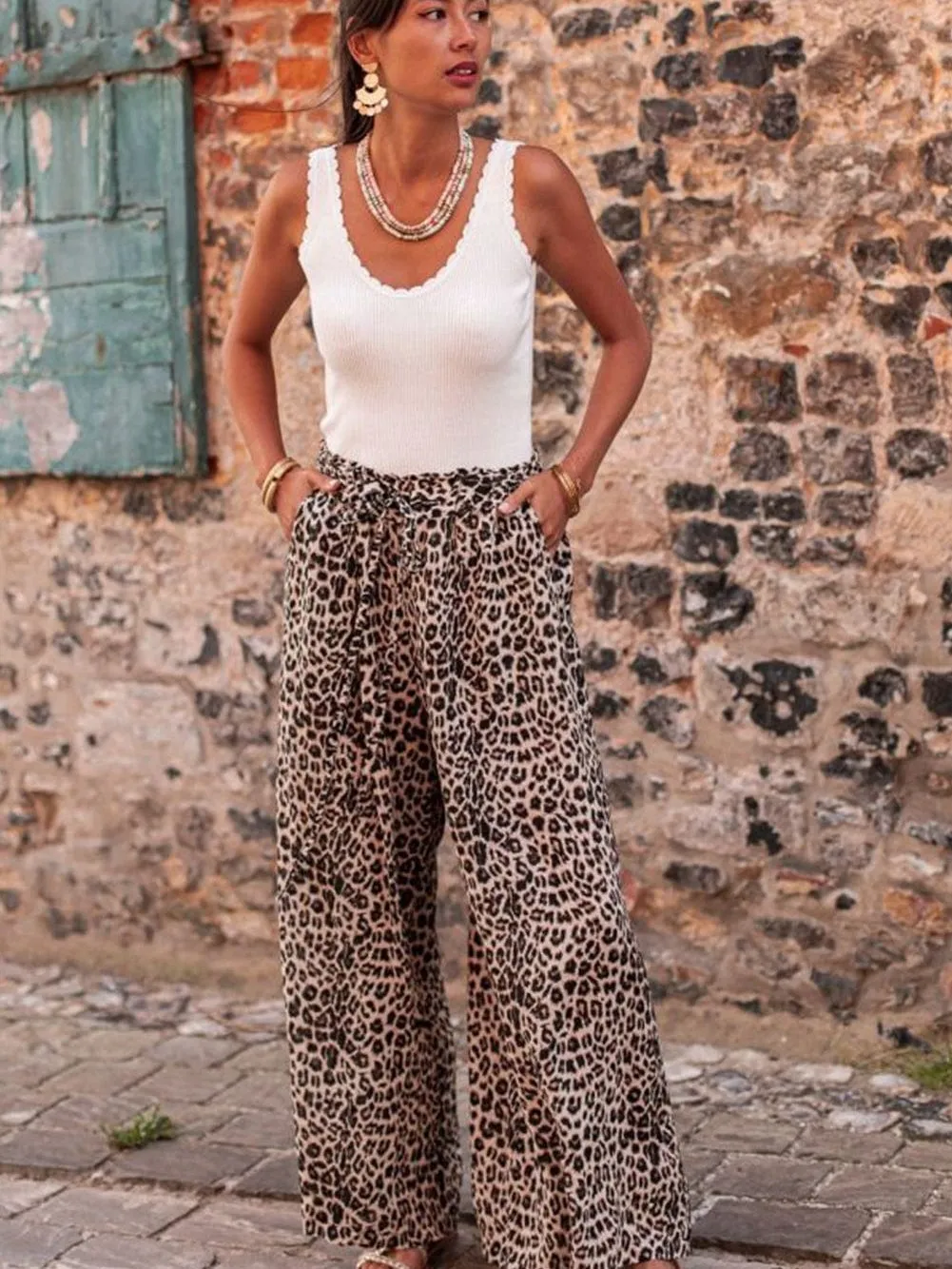 Animal Print Wide Leg Pants