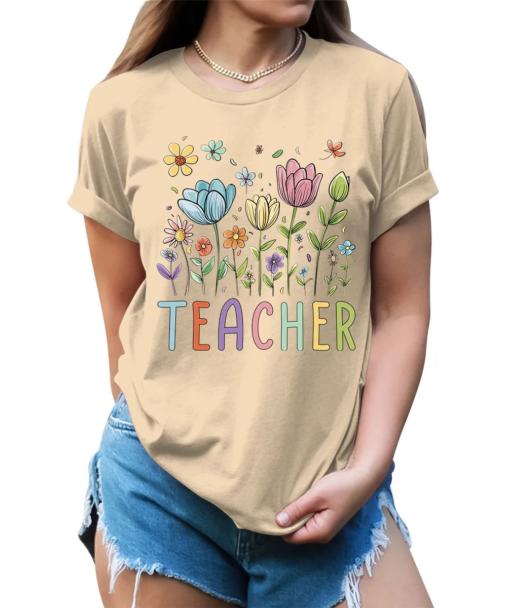 Beautiful Teacher Floral Graphic Tees for Women