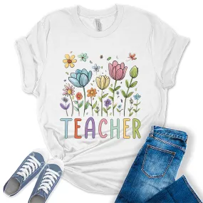 Beautiful Teacher Floral Graphic Tees for Women