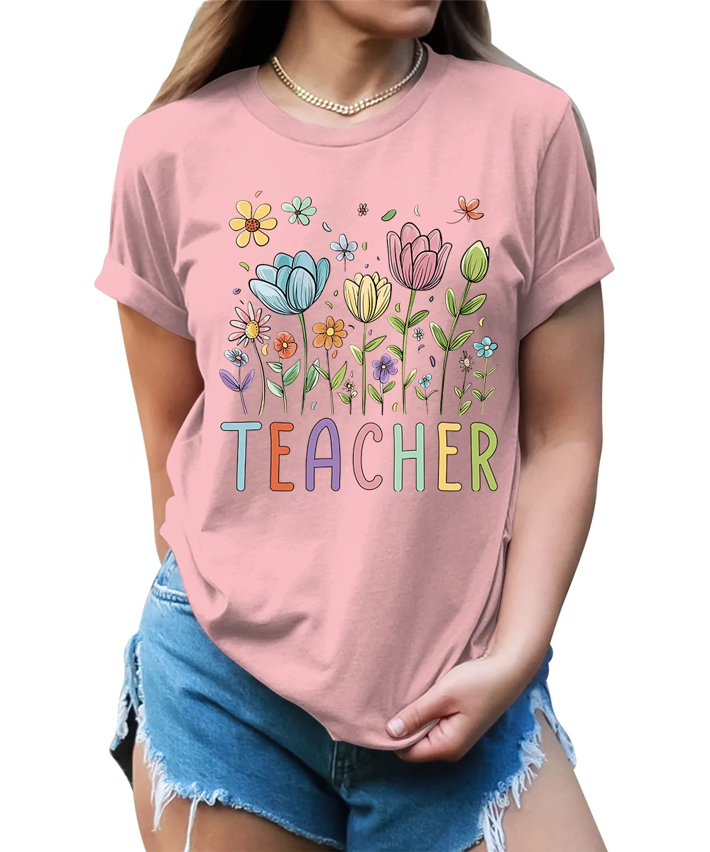 Beautiful Teacher Floral Graphic Tees for Women