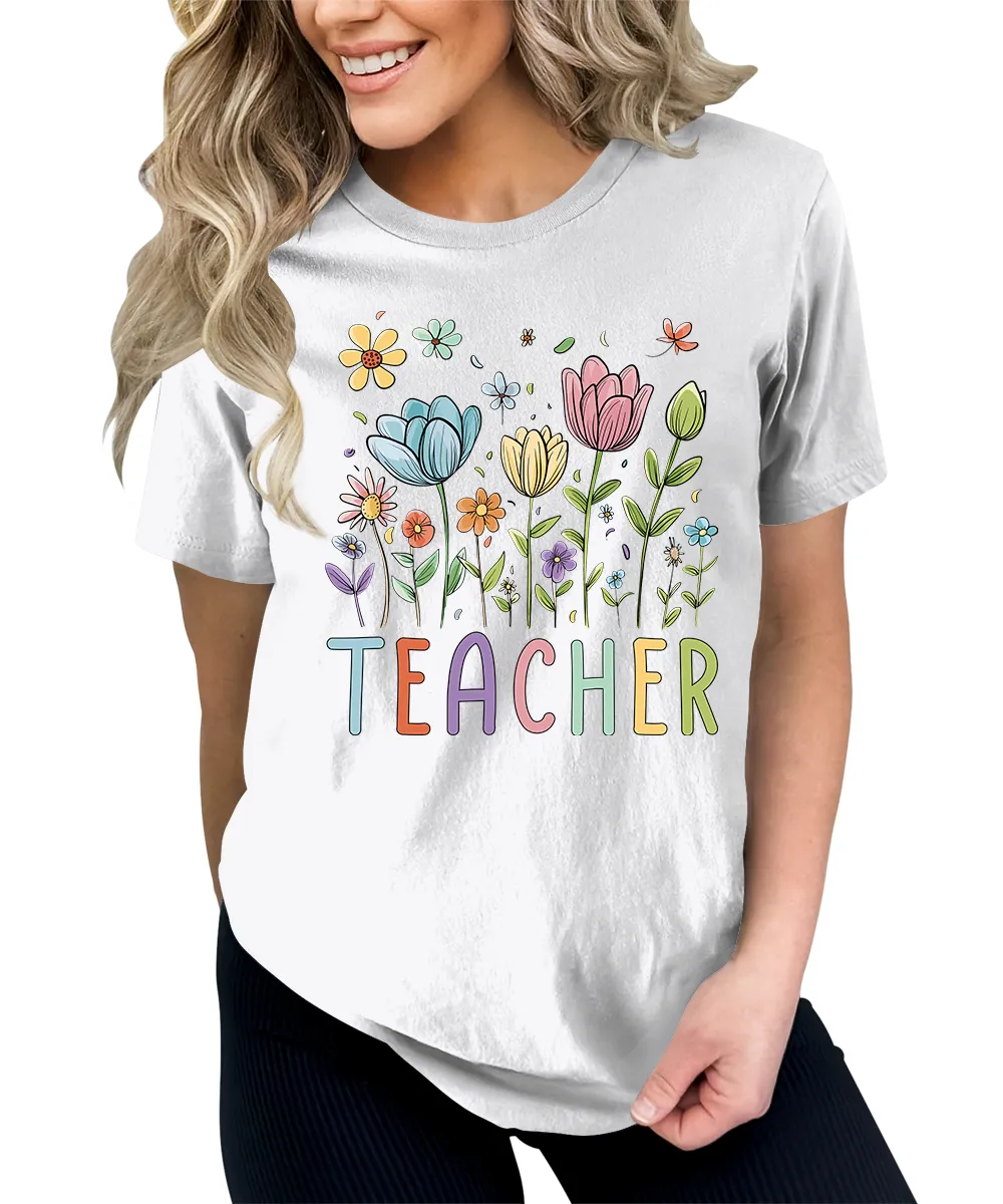 Beautiful Teacher Floral Graphic Tees for Women