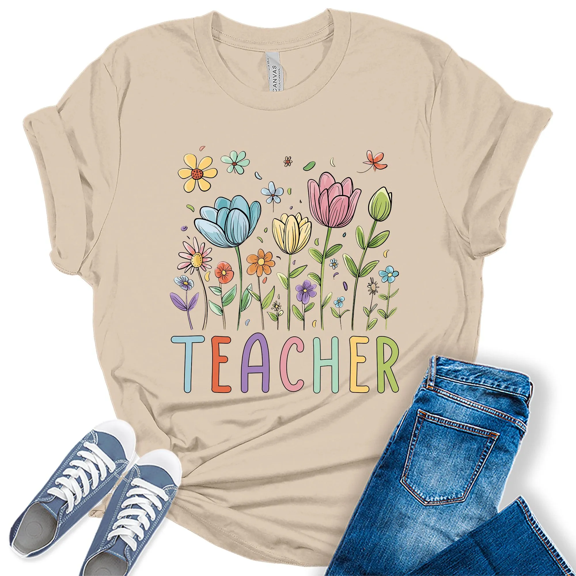 Beautiful Teacher Floral Graphic Tees for Women