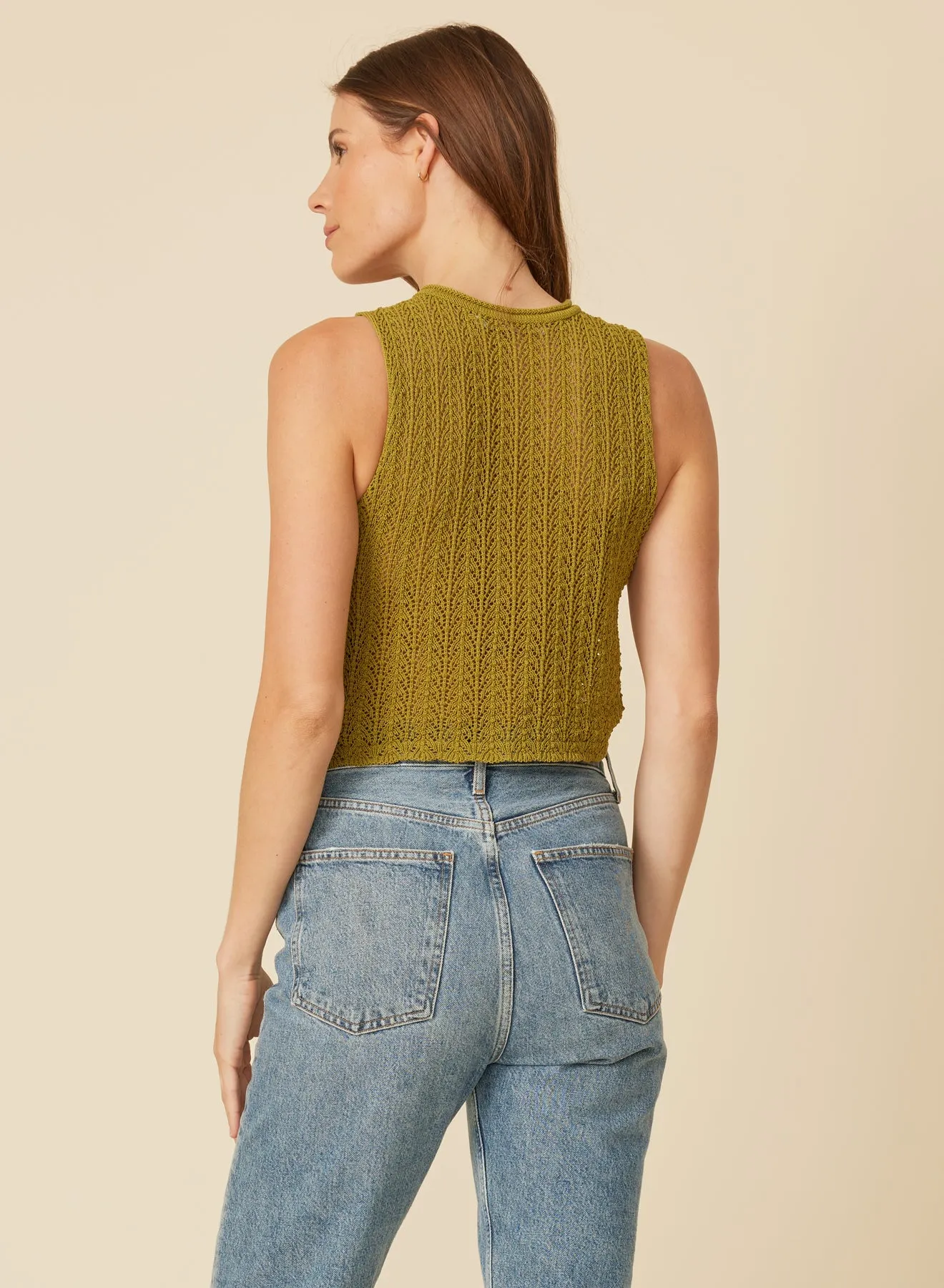 Bella Crochet Tank - Moss