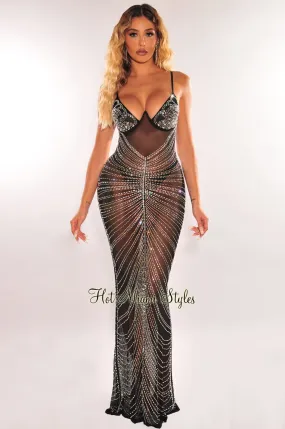 Black Mesh Rhinestone Underwire Mermaid Gown