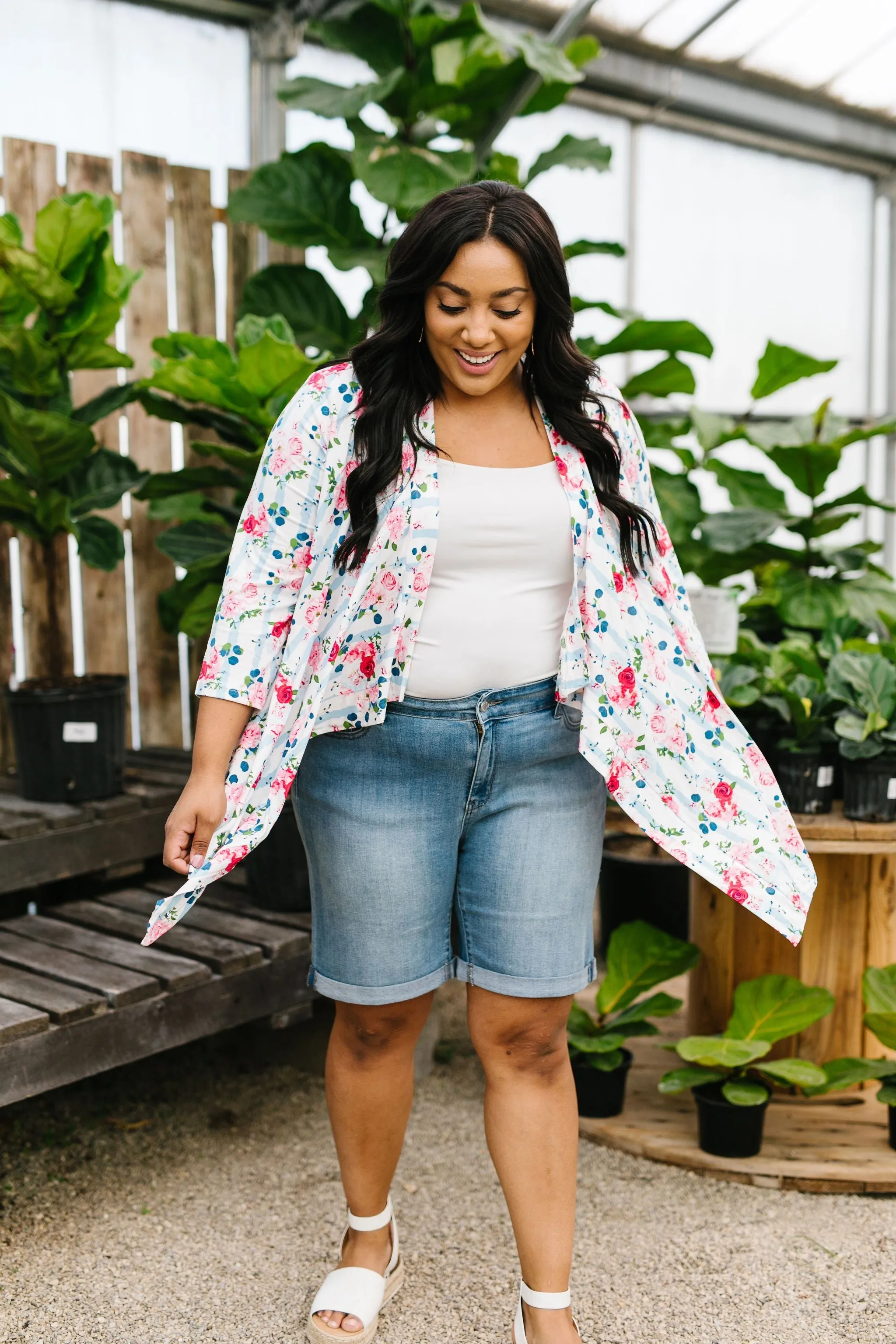 Blossoms On Subtle Stripes Cardigan