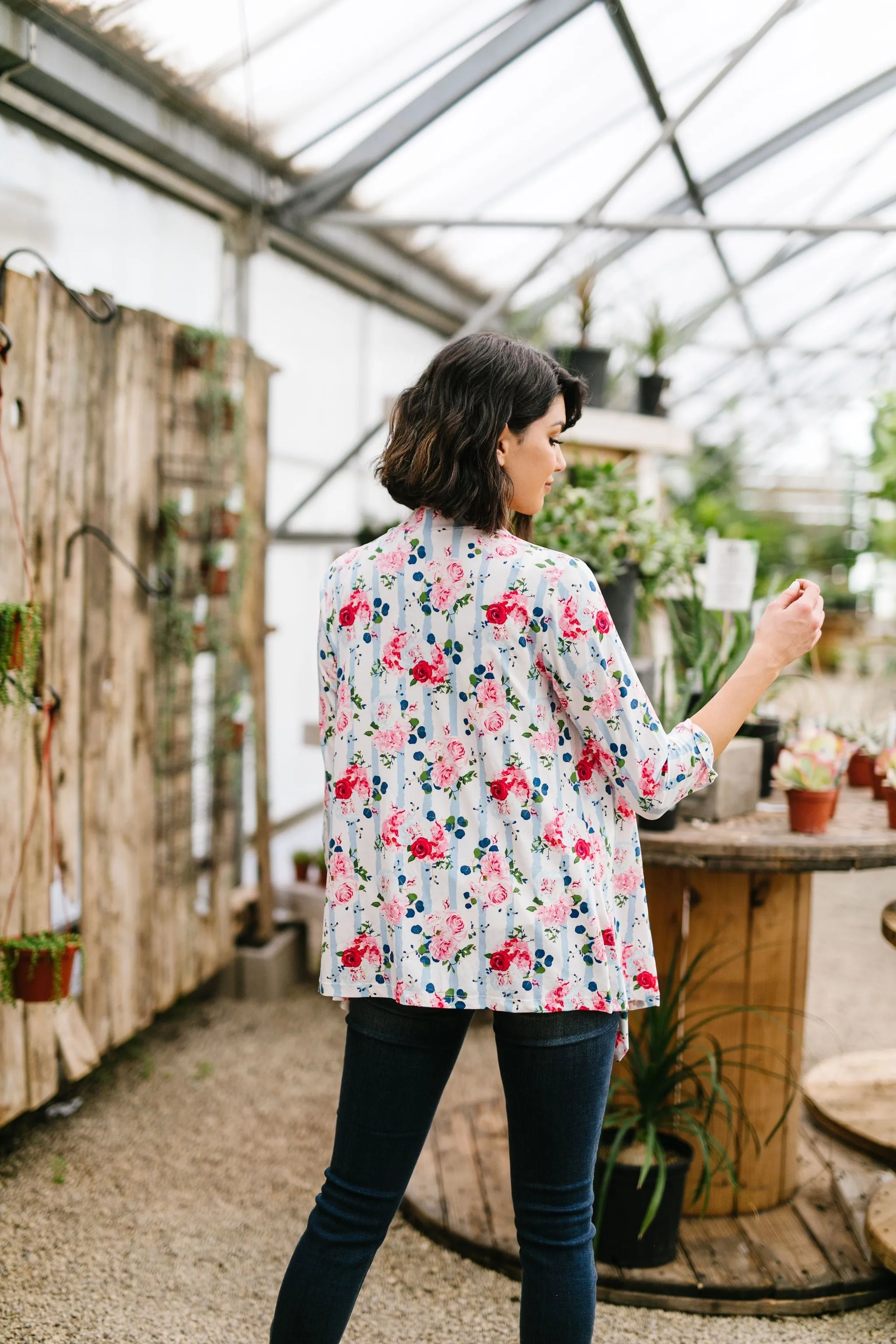 Blossoms On Subtle Stripes Cardigan