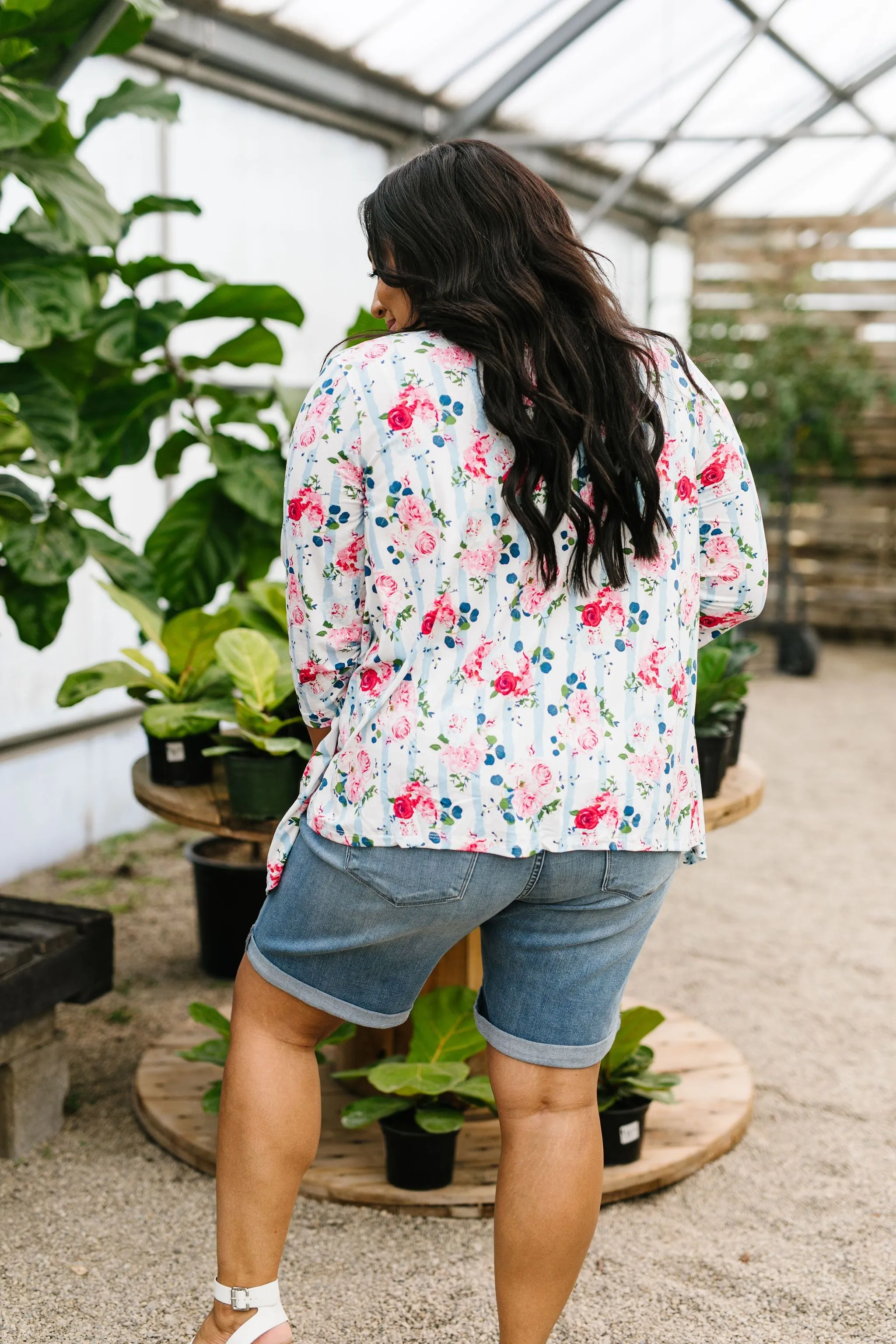 Blossoms On Subtle Stripes Cardigan