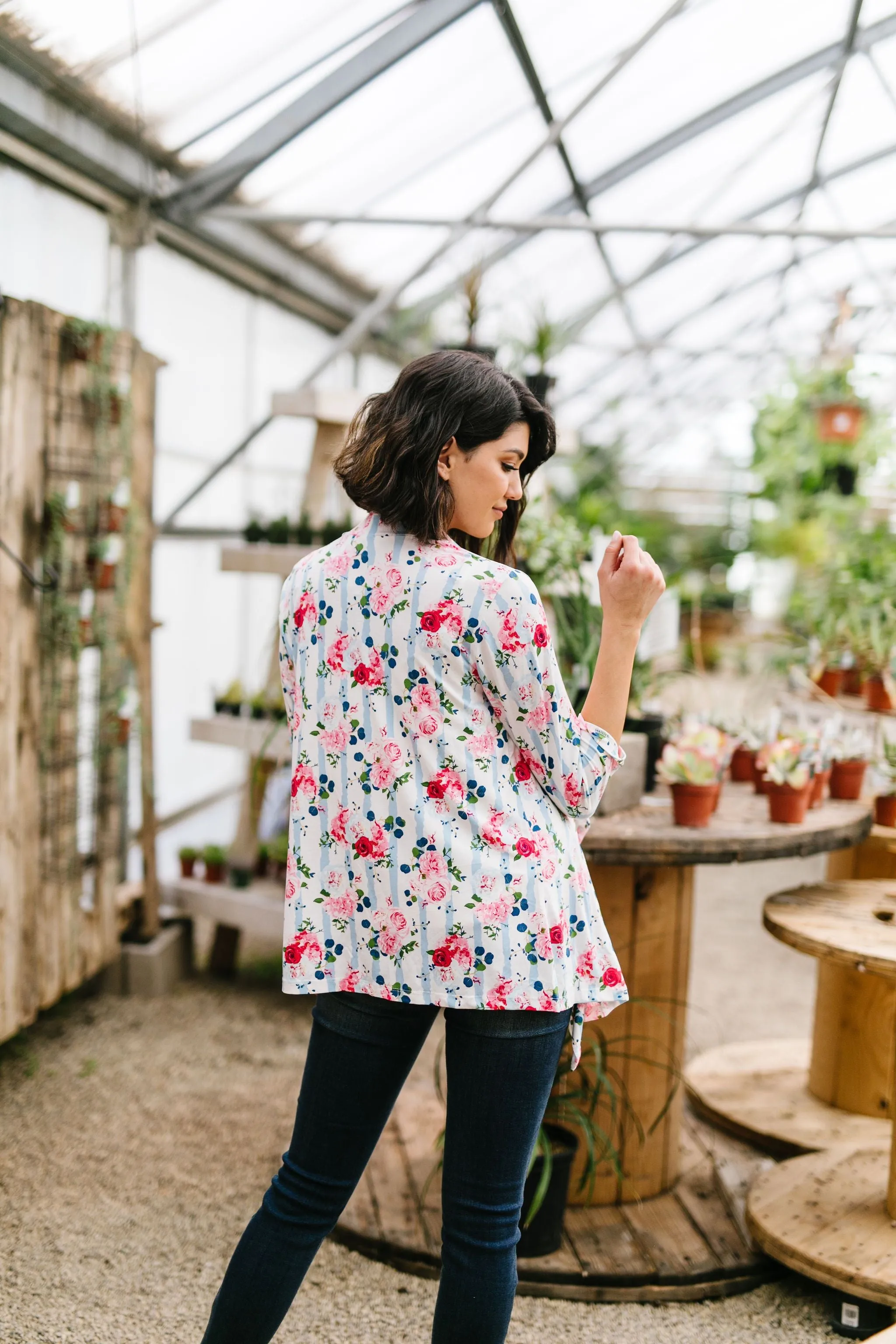 Blossoms On Subtle Stripes Cardigan