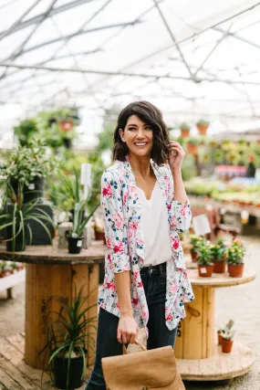 Blossoms On Subtle Stripes Cardigan