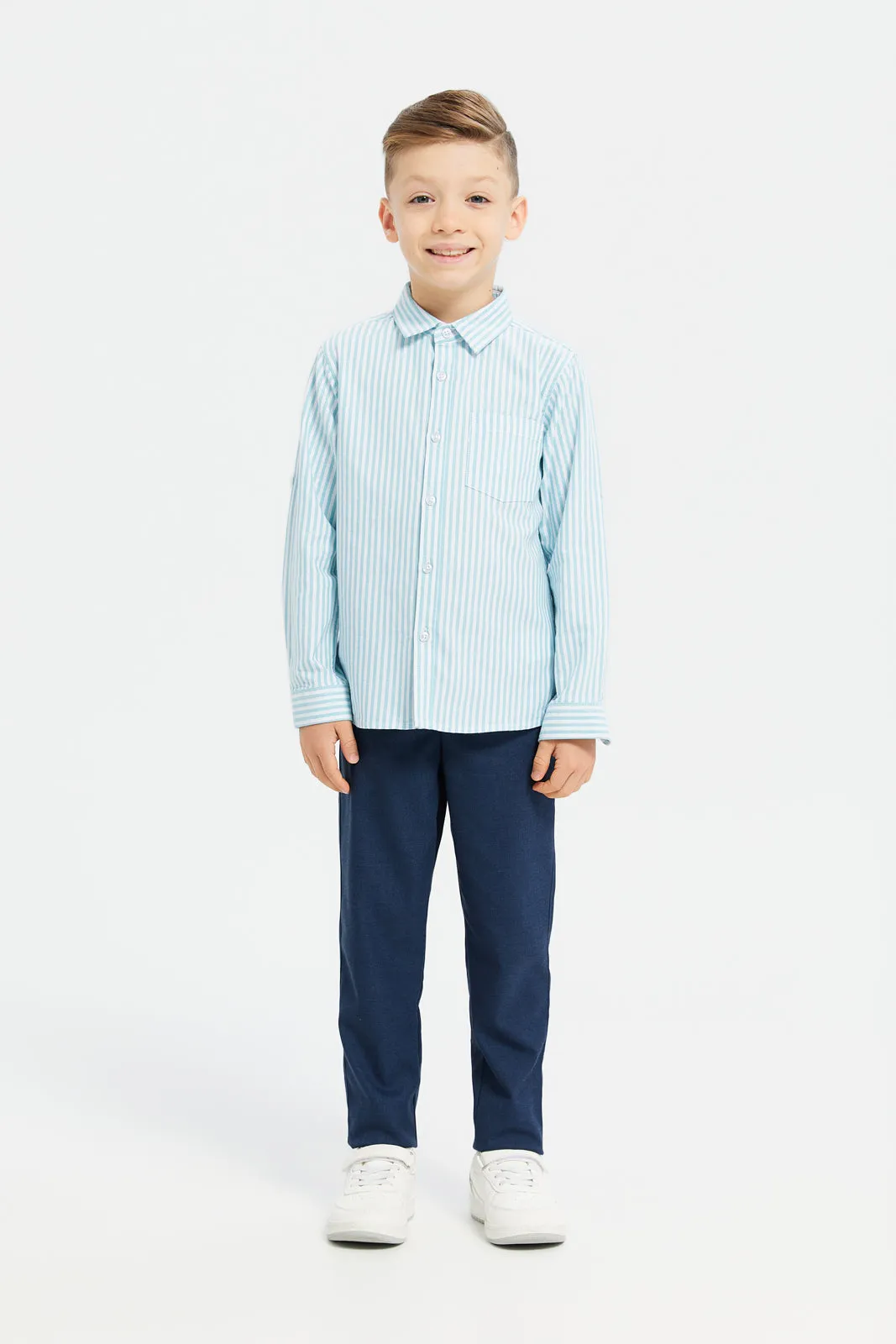 Boys Blue Long Sleeve Stripe Shirt