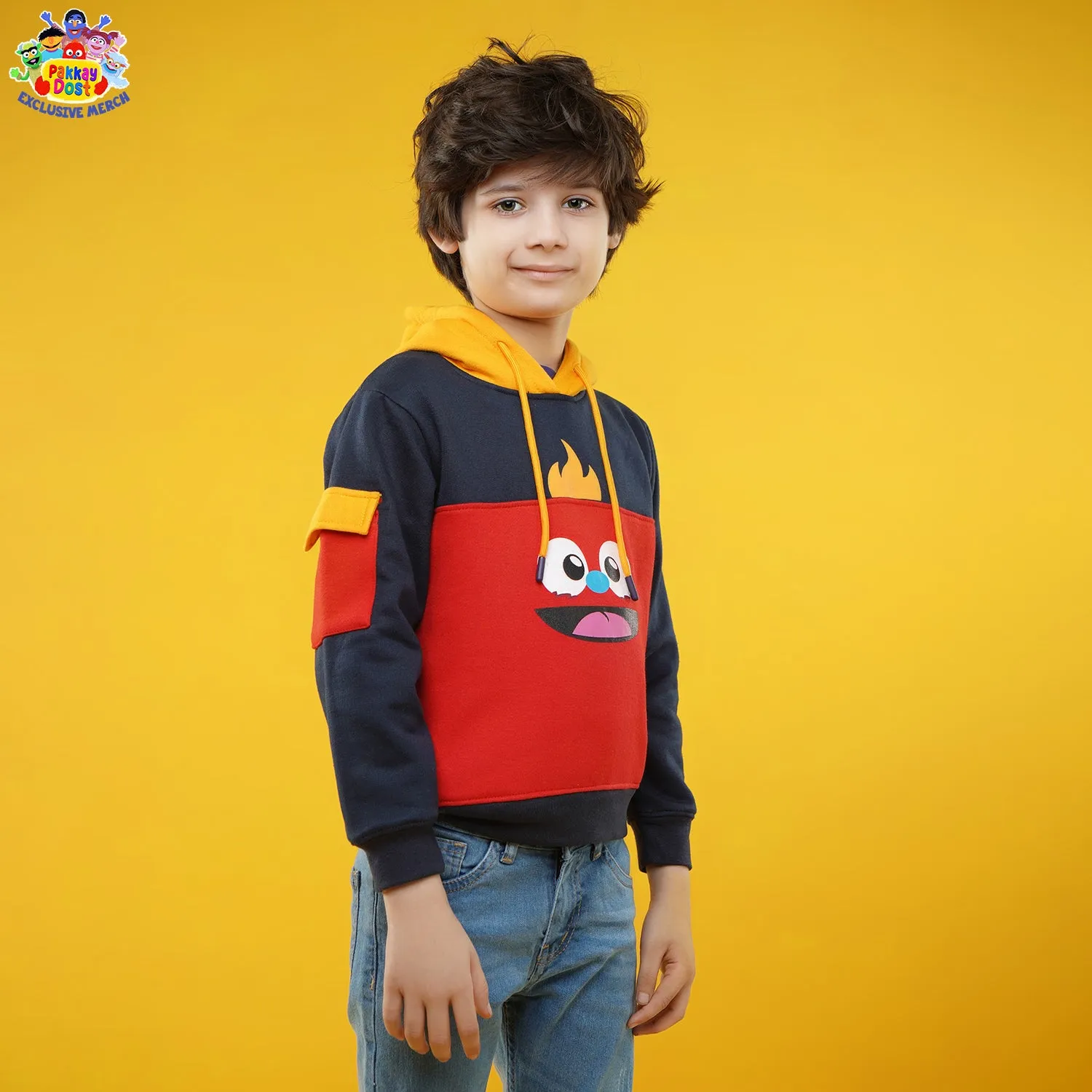 Boys Fleece Hooded Sweatshirt Pakkay Dost LaalBaig  -Navy/Red