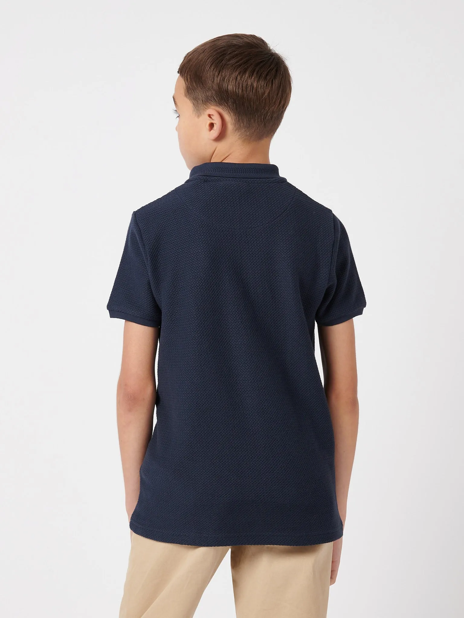 Boys Texture Double Horsemen Polo Shirt in Dark Sapphire Navy