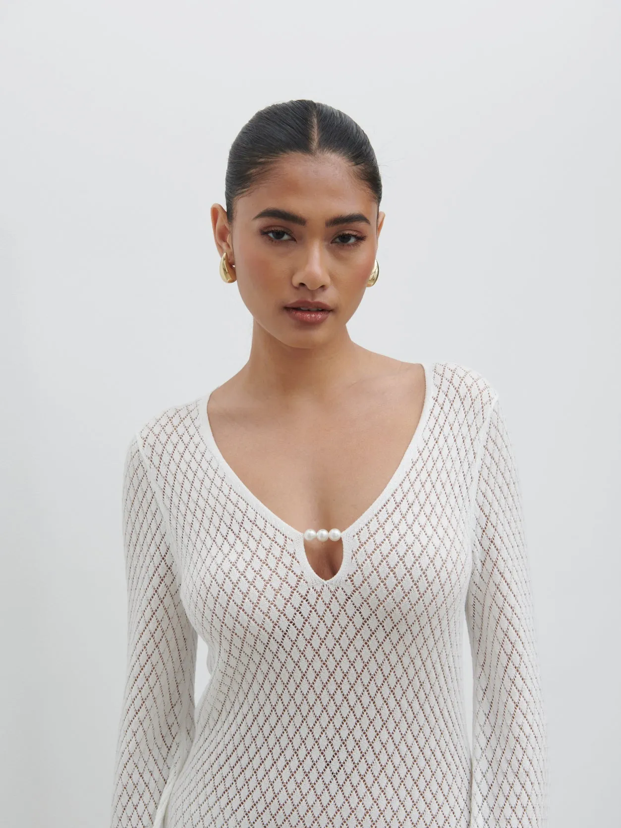 Croisette Knit Beaded Midaxi Dress - Ivory