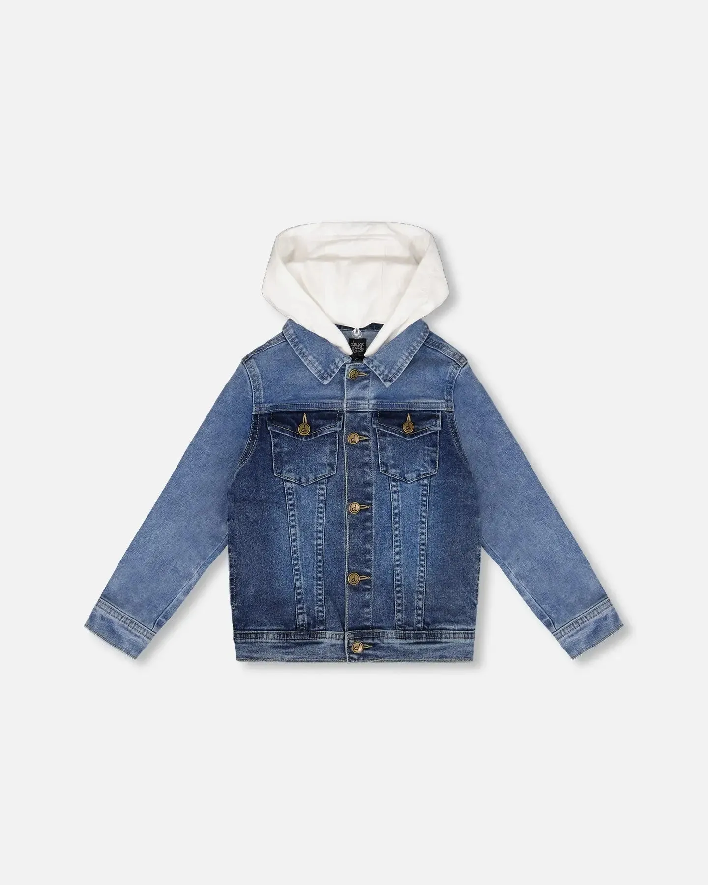 Denim Jacket With French Terry Hood White And Denim Blue