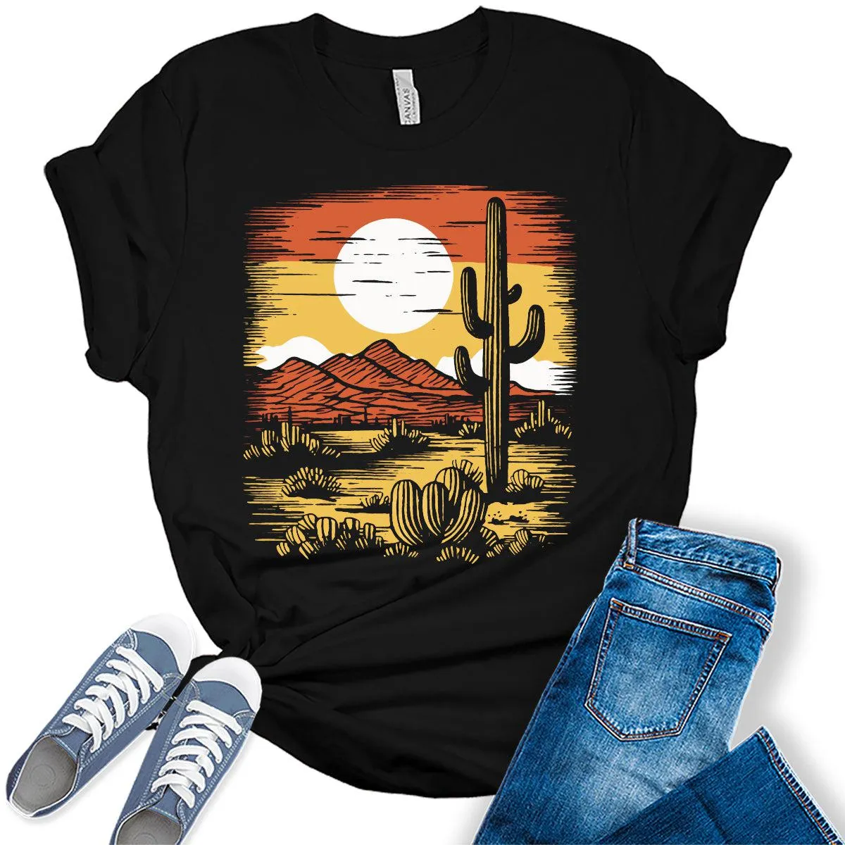 Desert Landscape Cactus Graphic Tees for Women