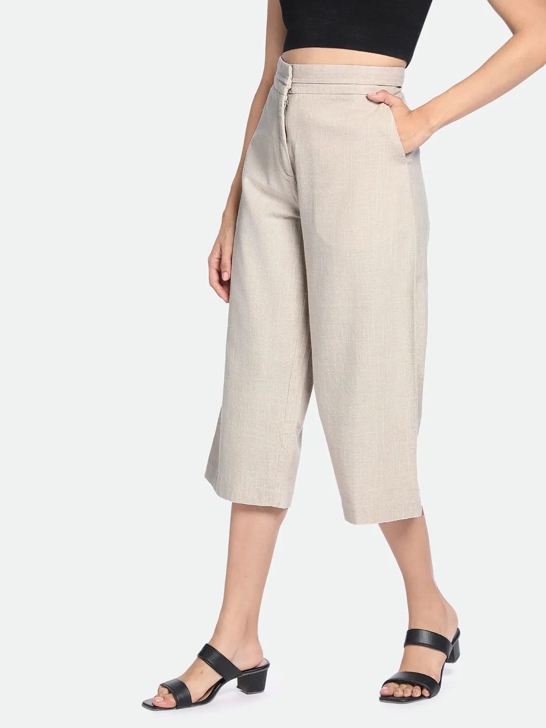 DL Woman Grey Cotton Regular Fit Trousers