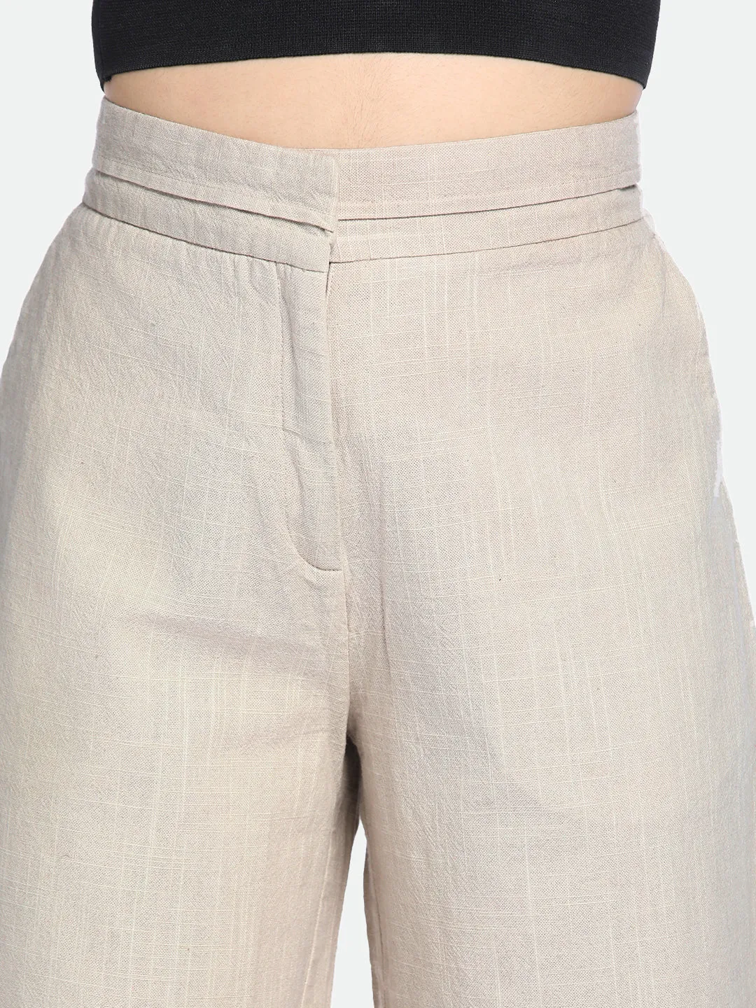 DL Woman Grey Cotton Regular Fit Trousers