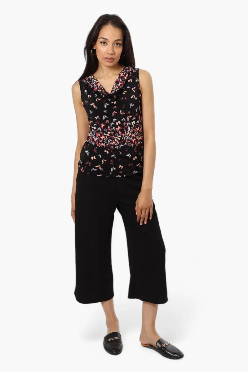 Impress Butterfly Pattern Cowl Neck Tank Top - Black