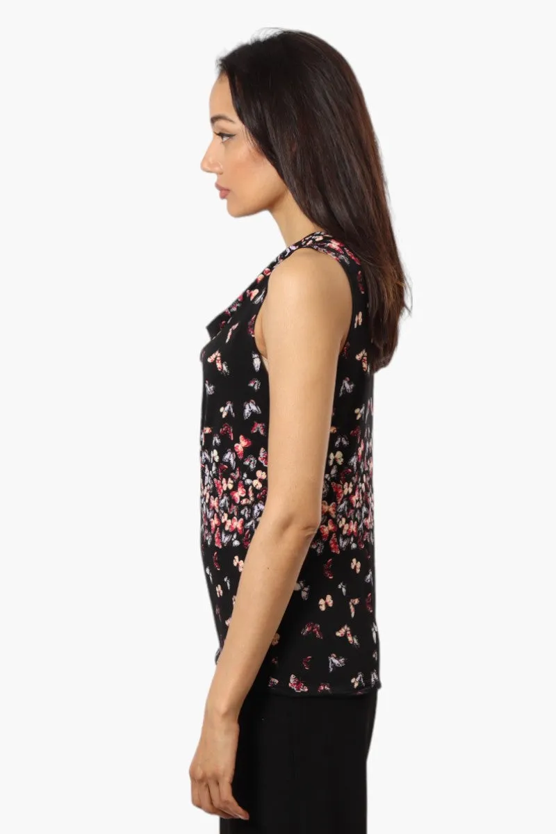 Impress Butterfly Pattern Cowl Neck Tank Top - Black