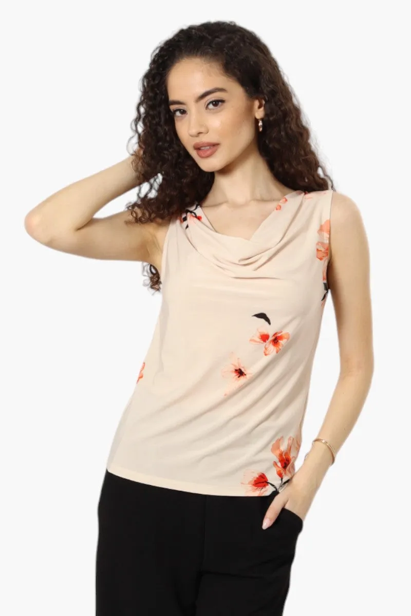 Impress Floral Cowl Neck Tank Top - Beige