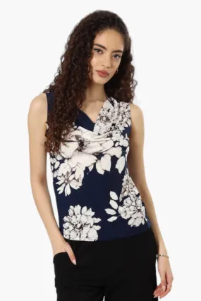 Impress Floral Cowl Neck Tank Top - Navy