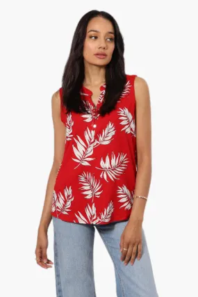 International INC Company Leaf Pattern Henley Tank Top - Red