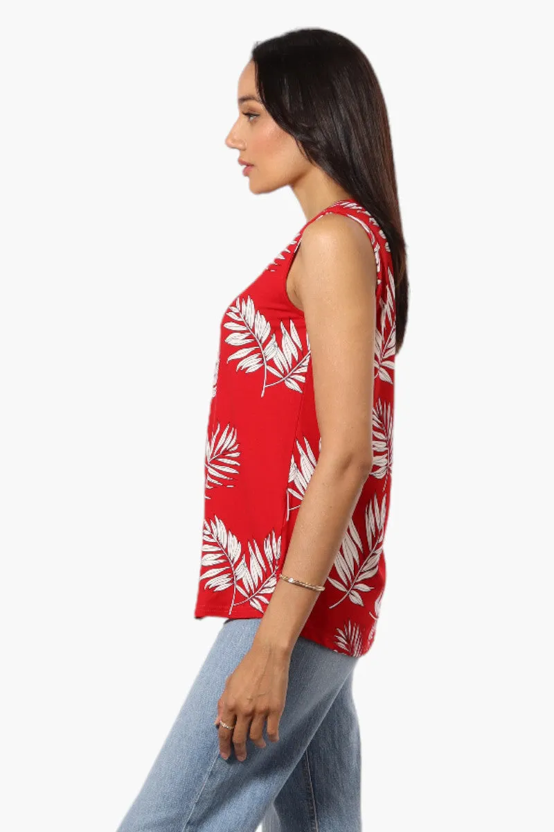 International INC Company Leaf Pattern Henley Tank Top - Red