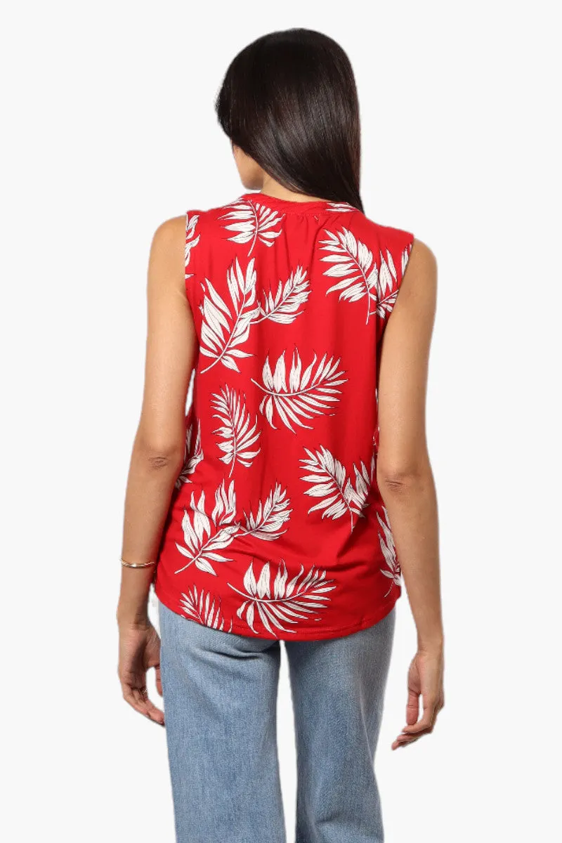 International INC Company Leaf Pattern Henley Tank Top - Red