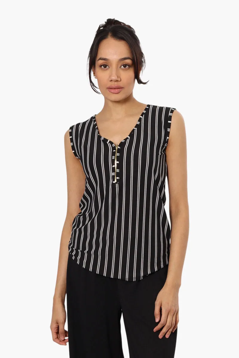 International INC Company Striped Front Zip Tank Top - Black