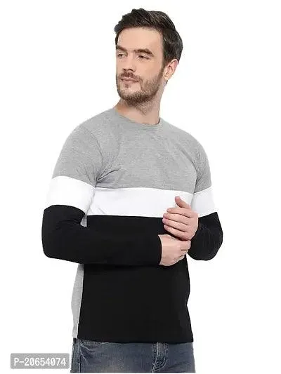 JOZMER Men's Regular Fit Round Neck Color Block Full Sleeve T-Shirt