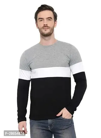 JOZMER Men's Regular Fit Round Neck Color Block Full Sleeve T-Shirt