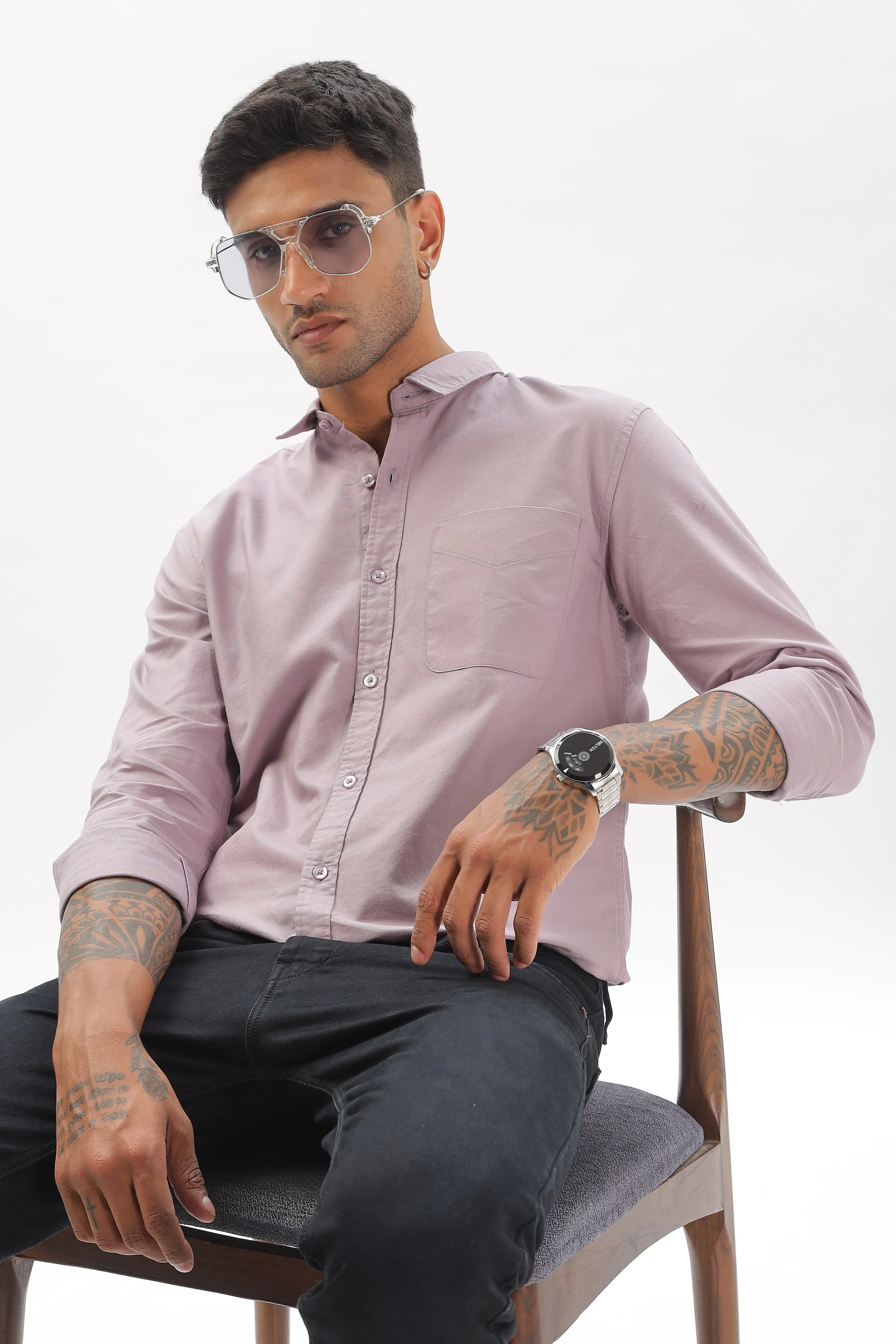 Light Purple Regular Fit Plain Full Sleeve Shirt