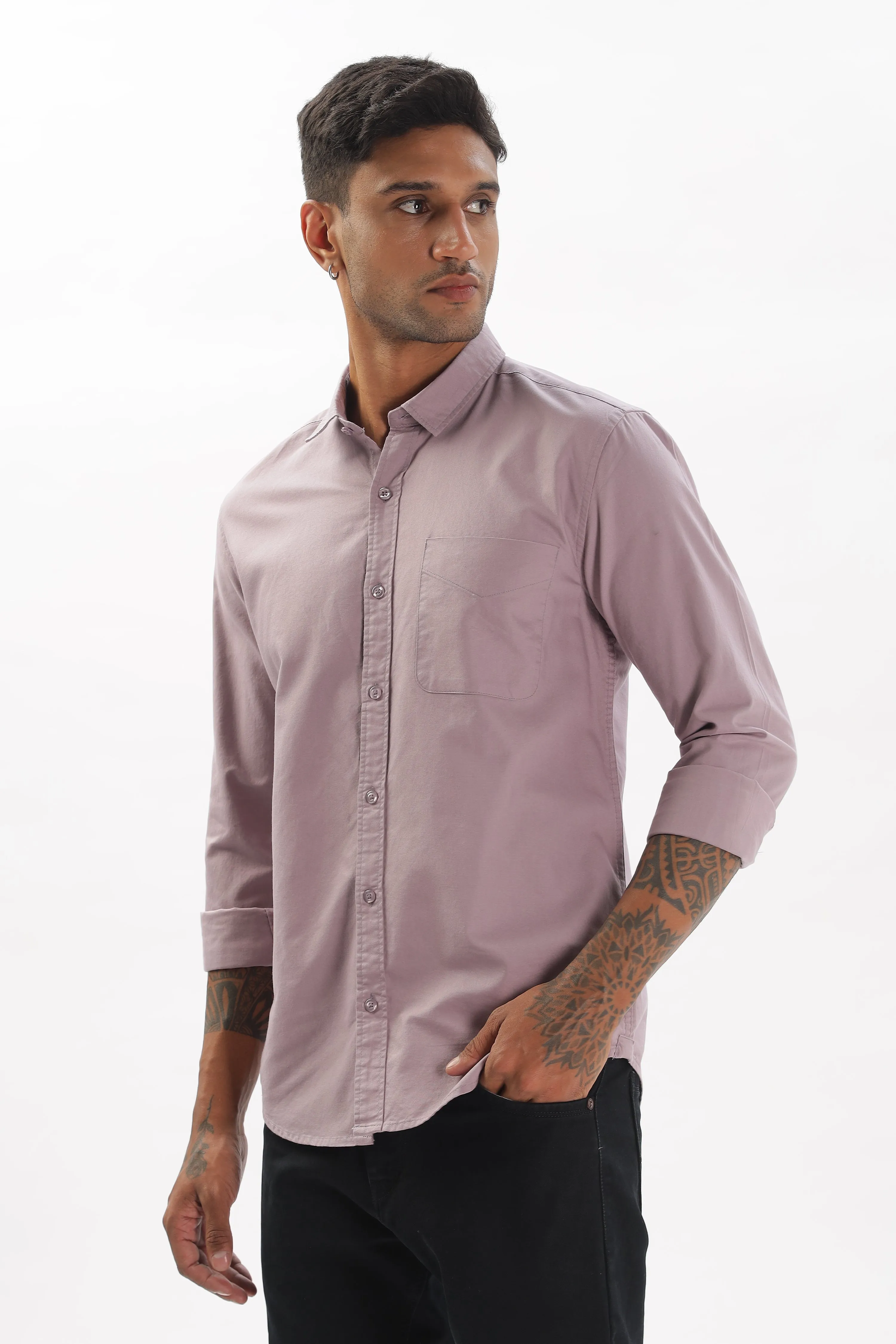 Light Purple Regular Fit Plain Full Sleeve Shirt