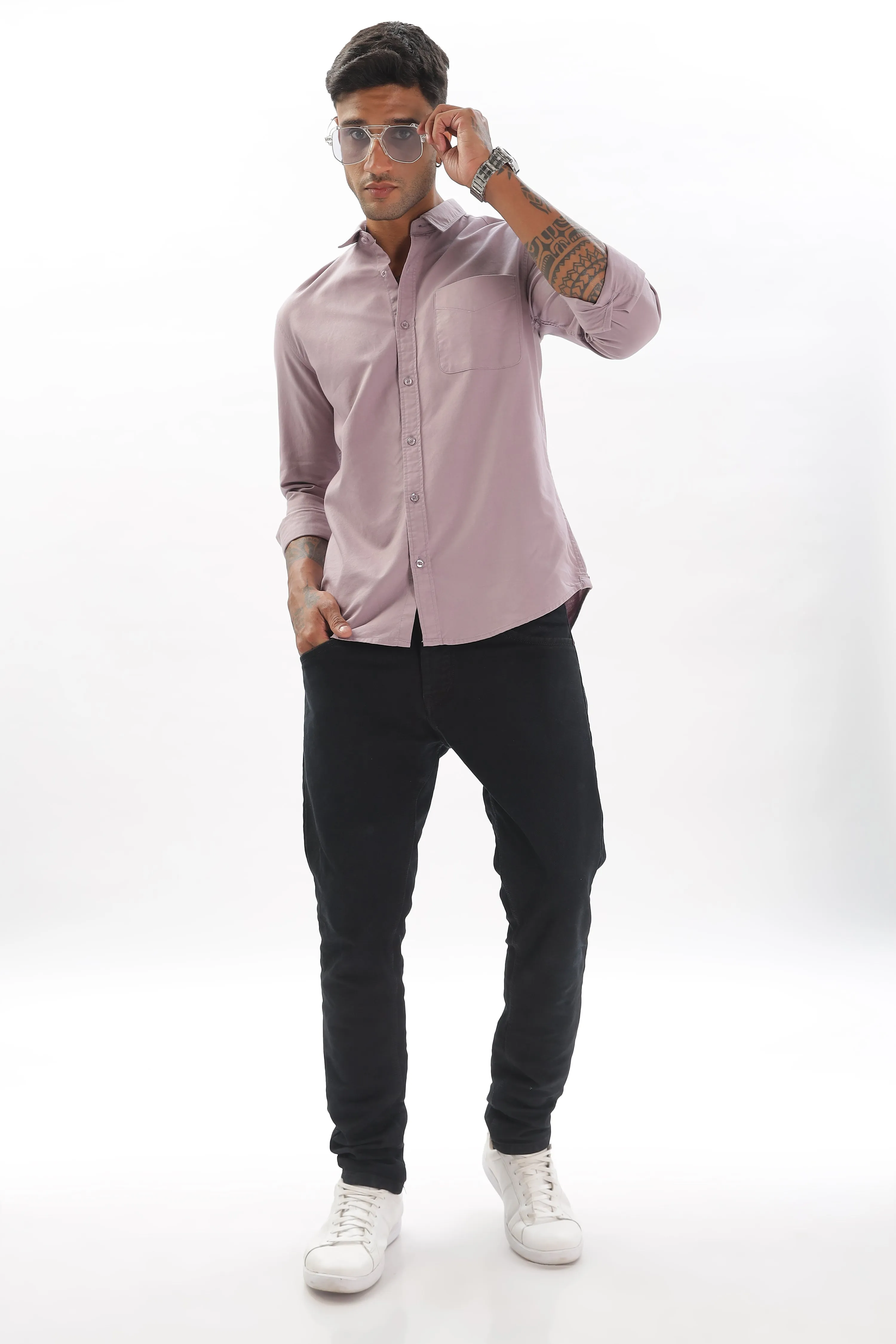 Light Purple Regular Fit Plain Full Sleeve Shirt