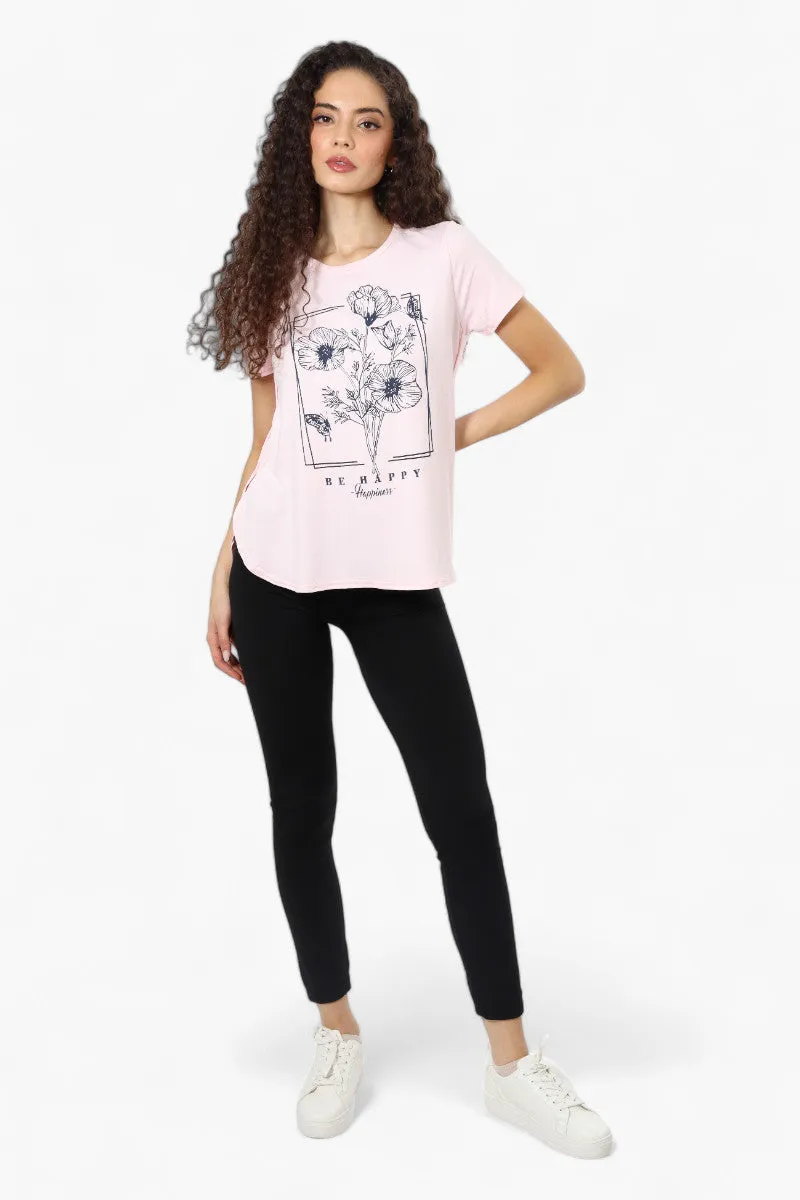 Magazine Be Happy Print Tee - Pink