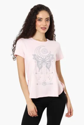 Magazine Butterfly Print Tee - Pink