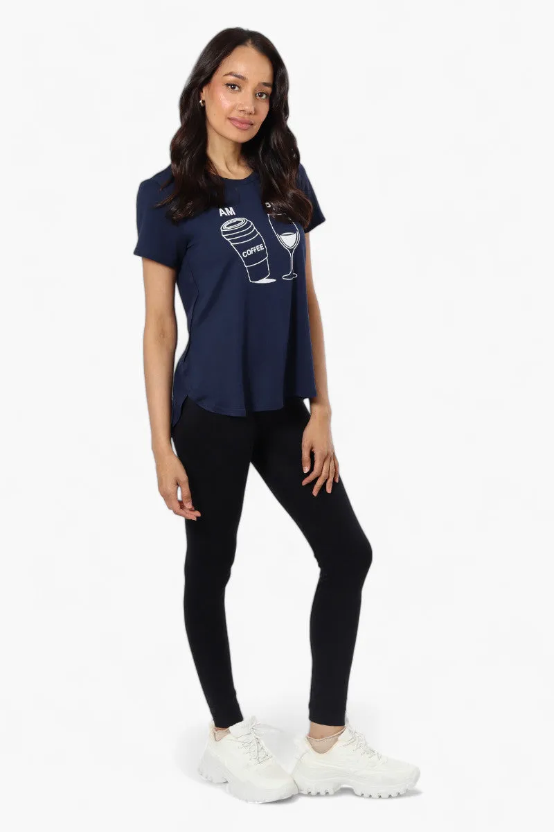 Magazine Coffee And Wine Print Tee - Navy