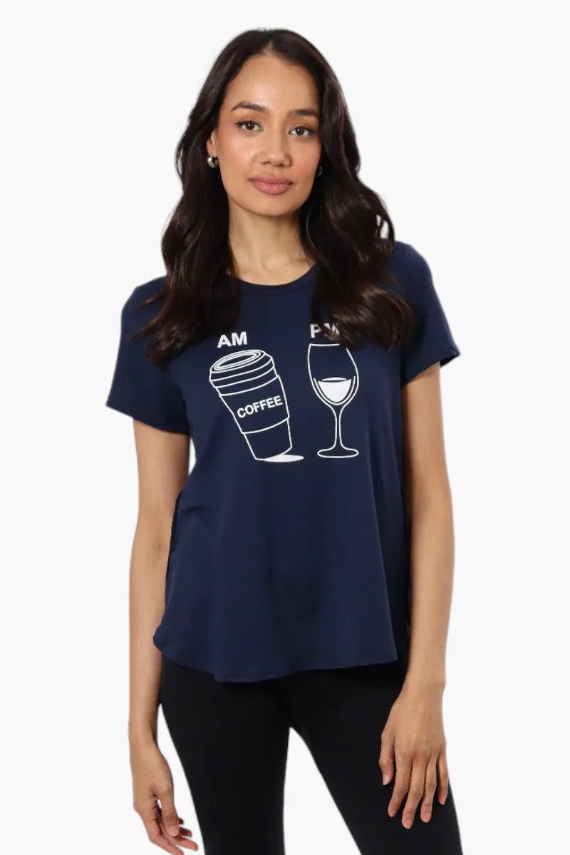 Magazine Coffee And Wine Print Tee - Navy