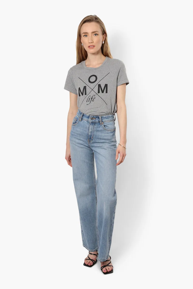 Magazine Mom Life Printed High Low Tee - Grey