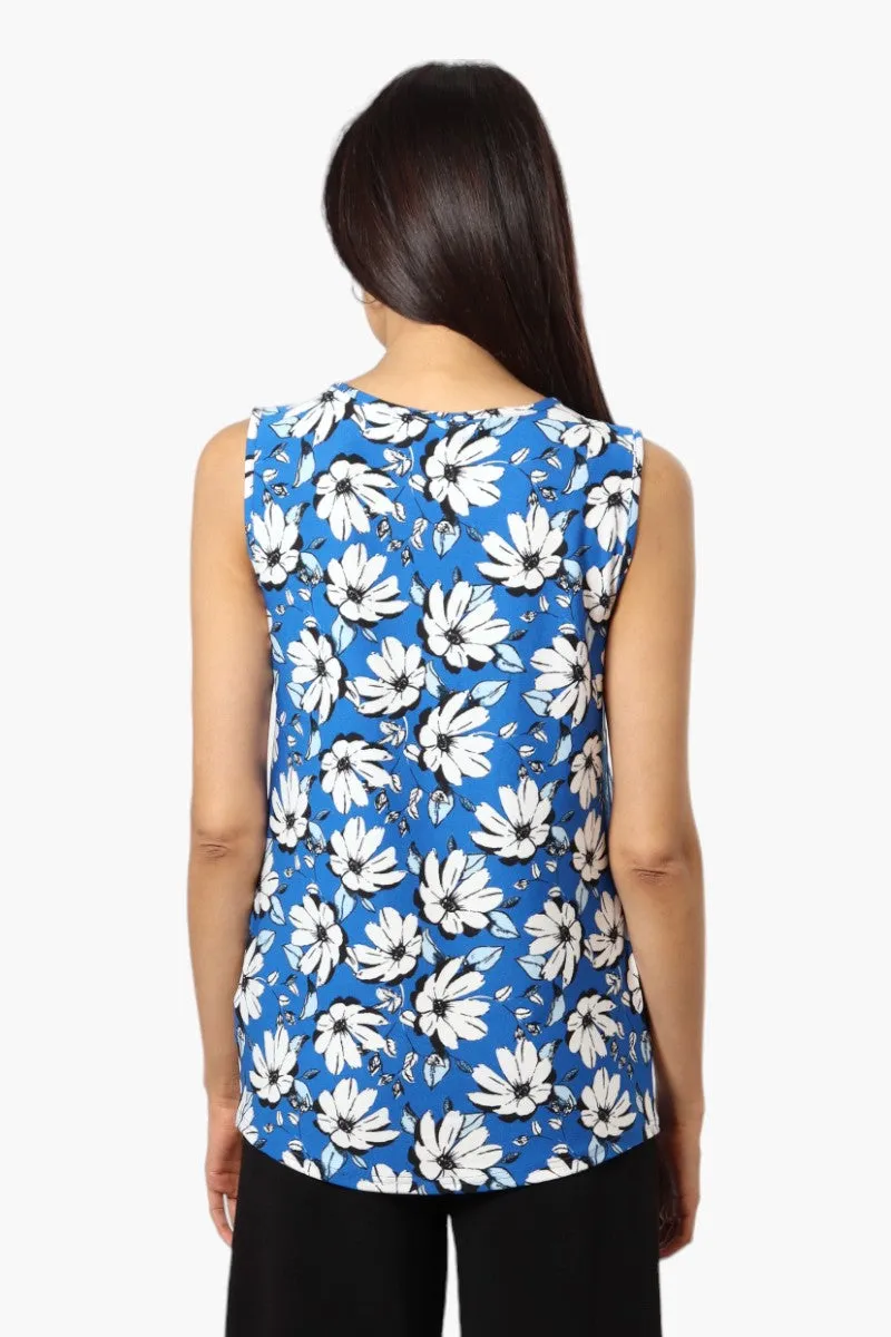 Majora Floral Keyhole Tank Top - Blue