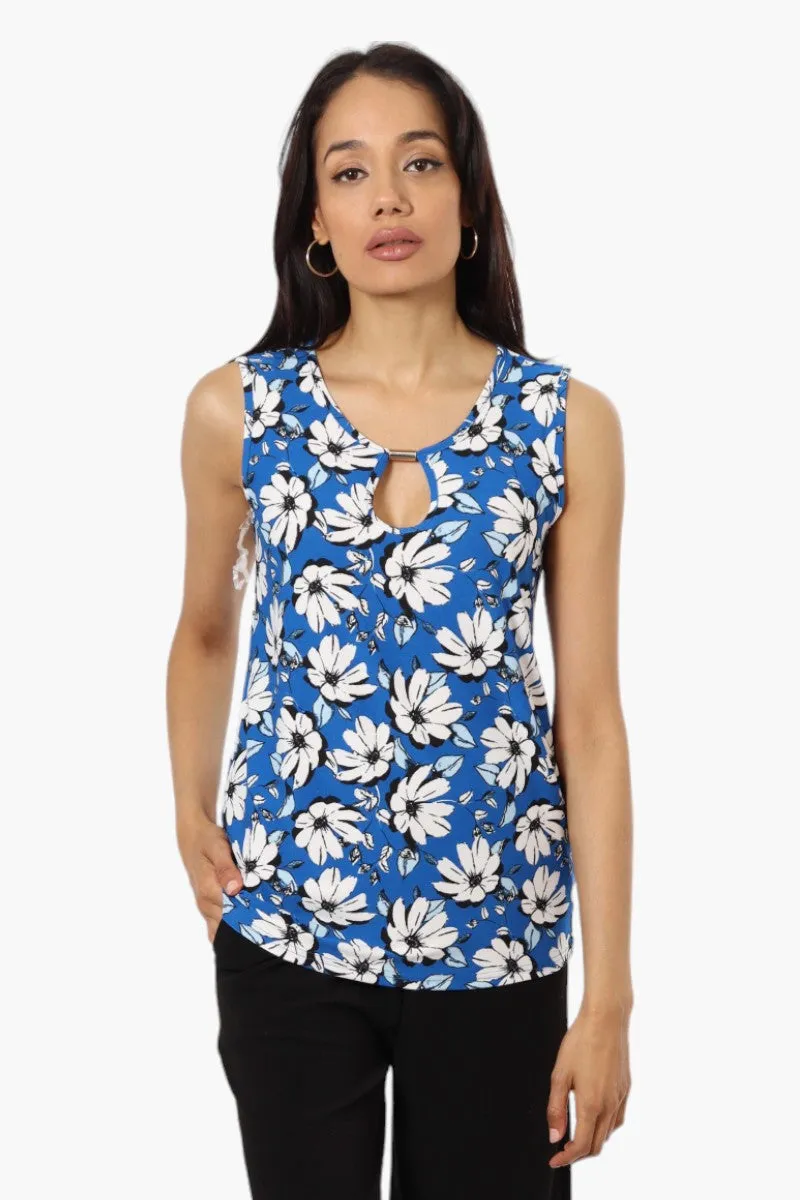 Majora Floral Keyhole Tank Top - Blue