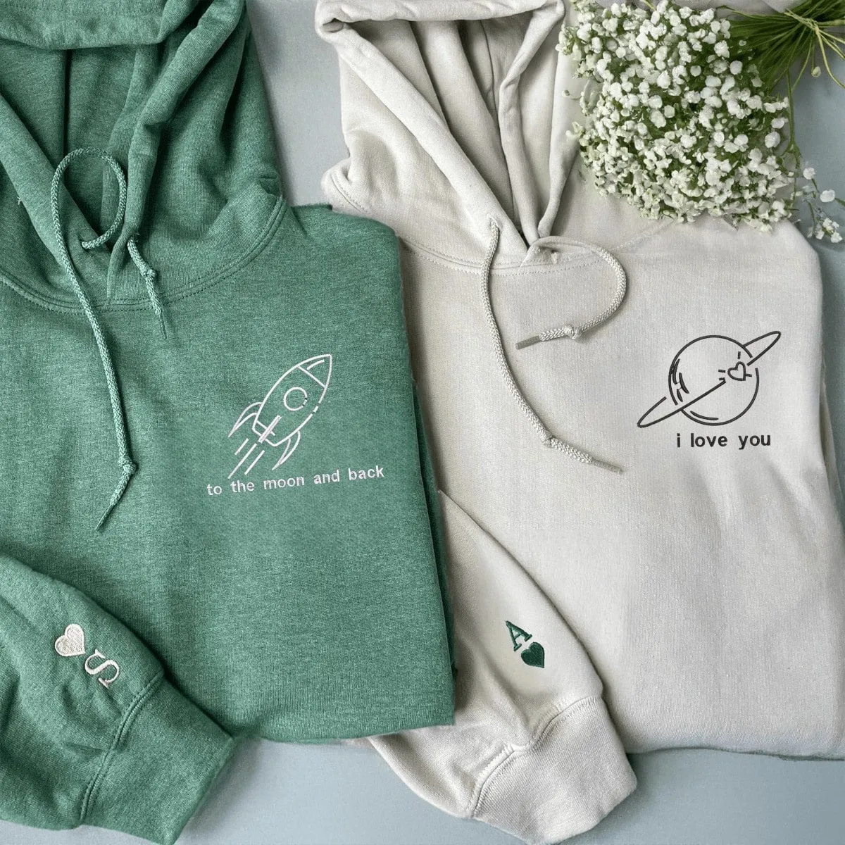 Matching Couple Hoodies - 'To the Moon and Back' & 'I Love You' Space-Themed Sweatshirts