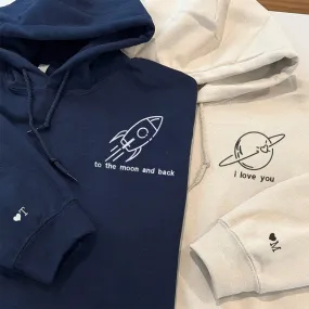 Matching Couple Hoodies - 'To the Moon and Back' & 'I Love You' Space-Themed Sweatshirts