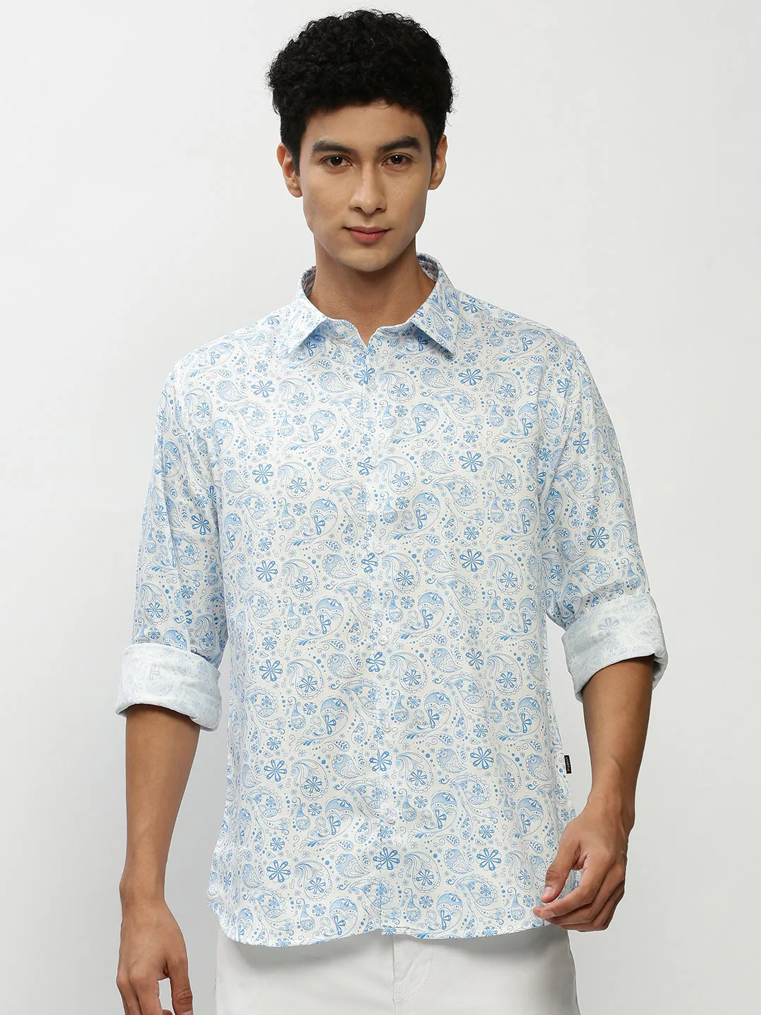 Men Blue Printed Casual Casual Shirts