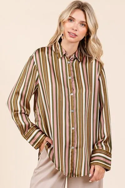 Mittoshop Striped Button Down Satin Shirt