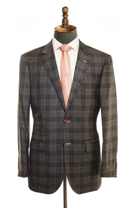 Modern Fit Grey and Red Plaid Windowpane Sport Jacket B-HB-M3