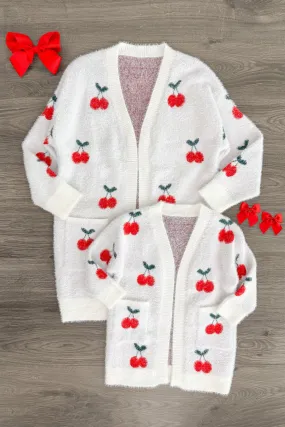 Mom & Me - Cozy White Cherry Cardigan