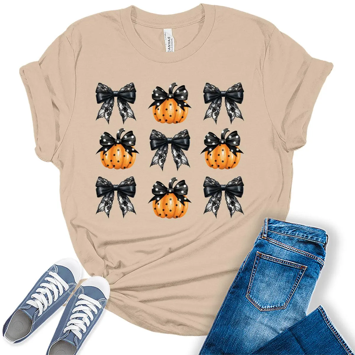 Pumpkins Coquette Halloween Graphic Tees for Women