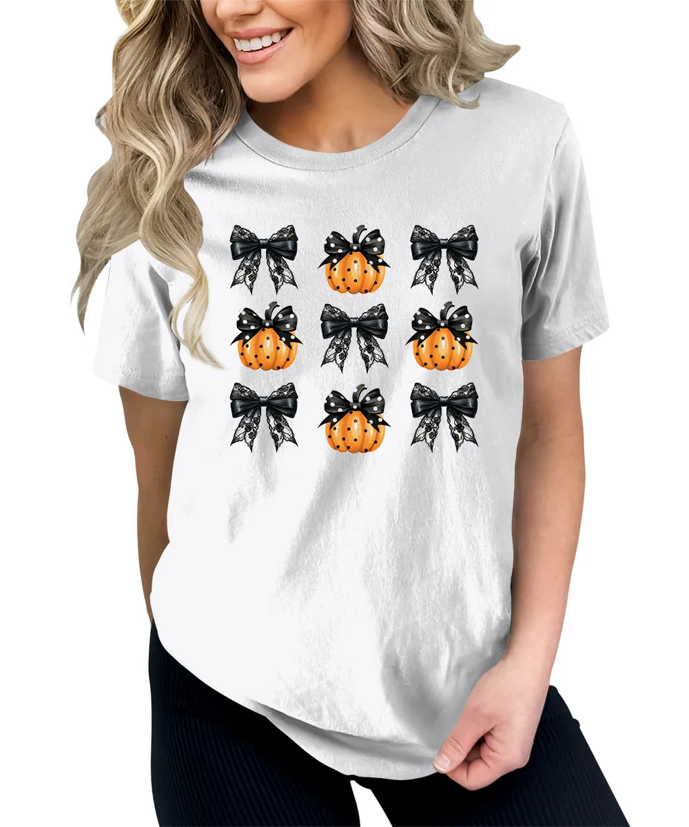 Pumpkins Coquette Halloween Graphic Tees for Women